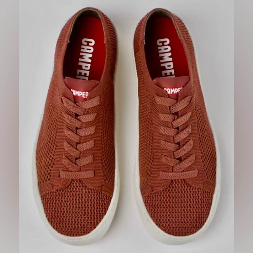 NIB CAMPER Lightweight Knit Mesh Peu Touring Textile Sneaker Brick Red Size 38